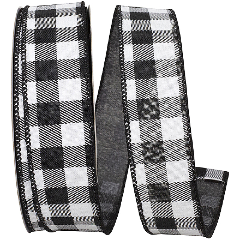 Black and White Buffalo Plaid Gingham Ribbon 1.5